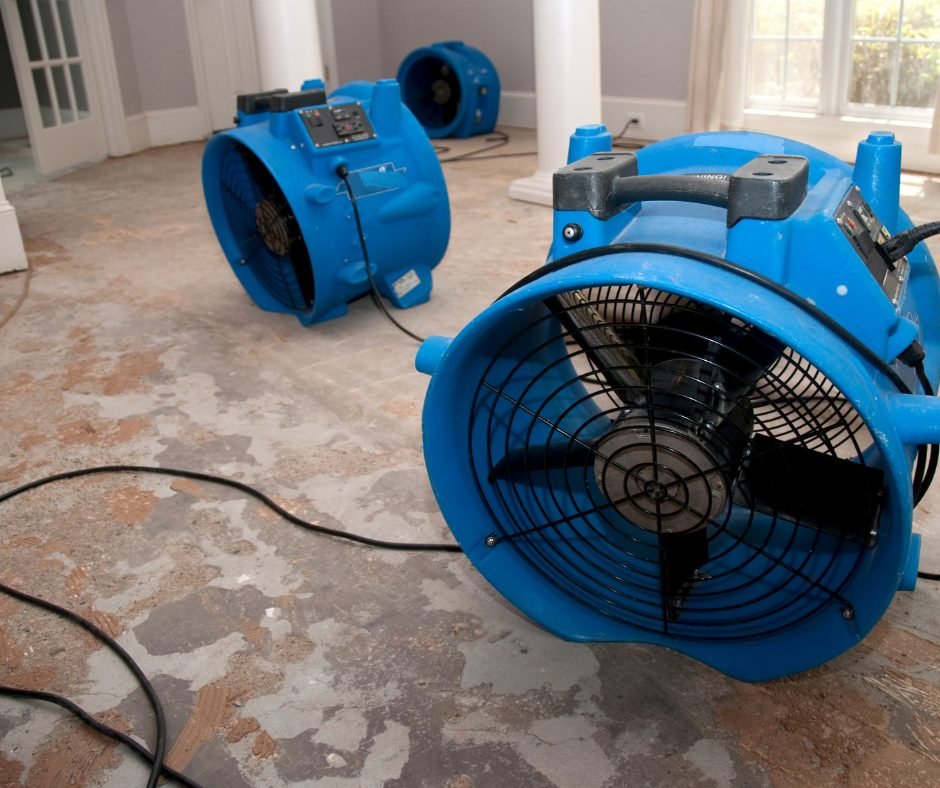 Water-damage drying equipment in a Fresno home