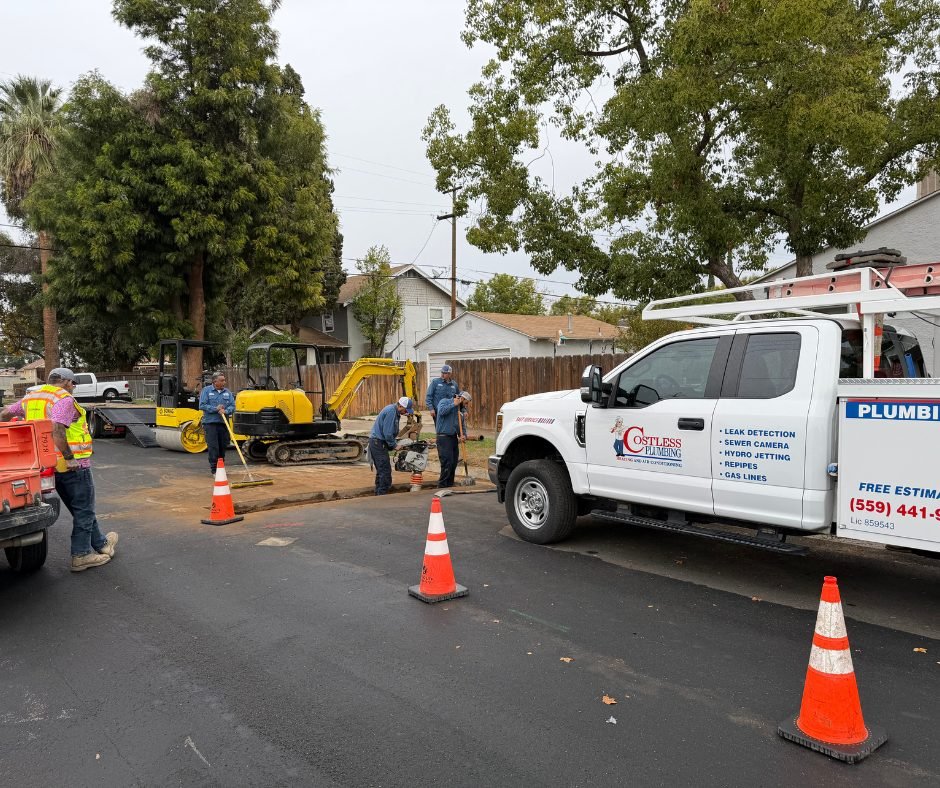 Costless Plumbing service truck on site